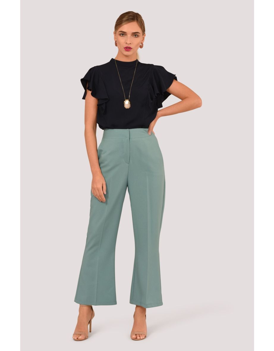 Duck Egg Bootcut Cropped Trousers