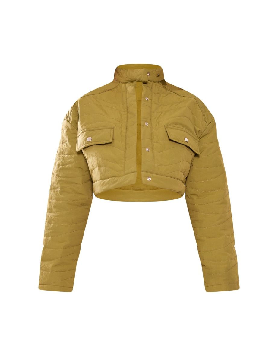 Petite Khaki Quilted Long Sleeve Cropped Jacket - 4