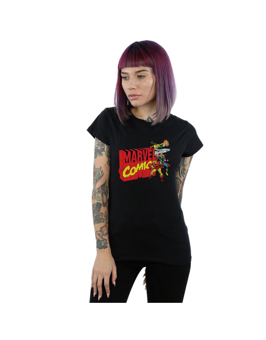 Marvel Comics Womens/Ladies Vintage Logo Blast Cotton T-Shirt - Black