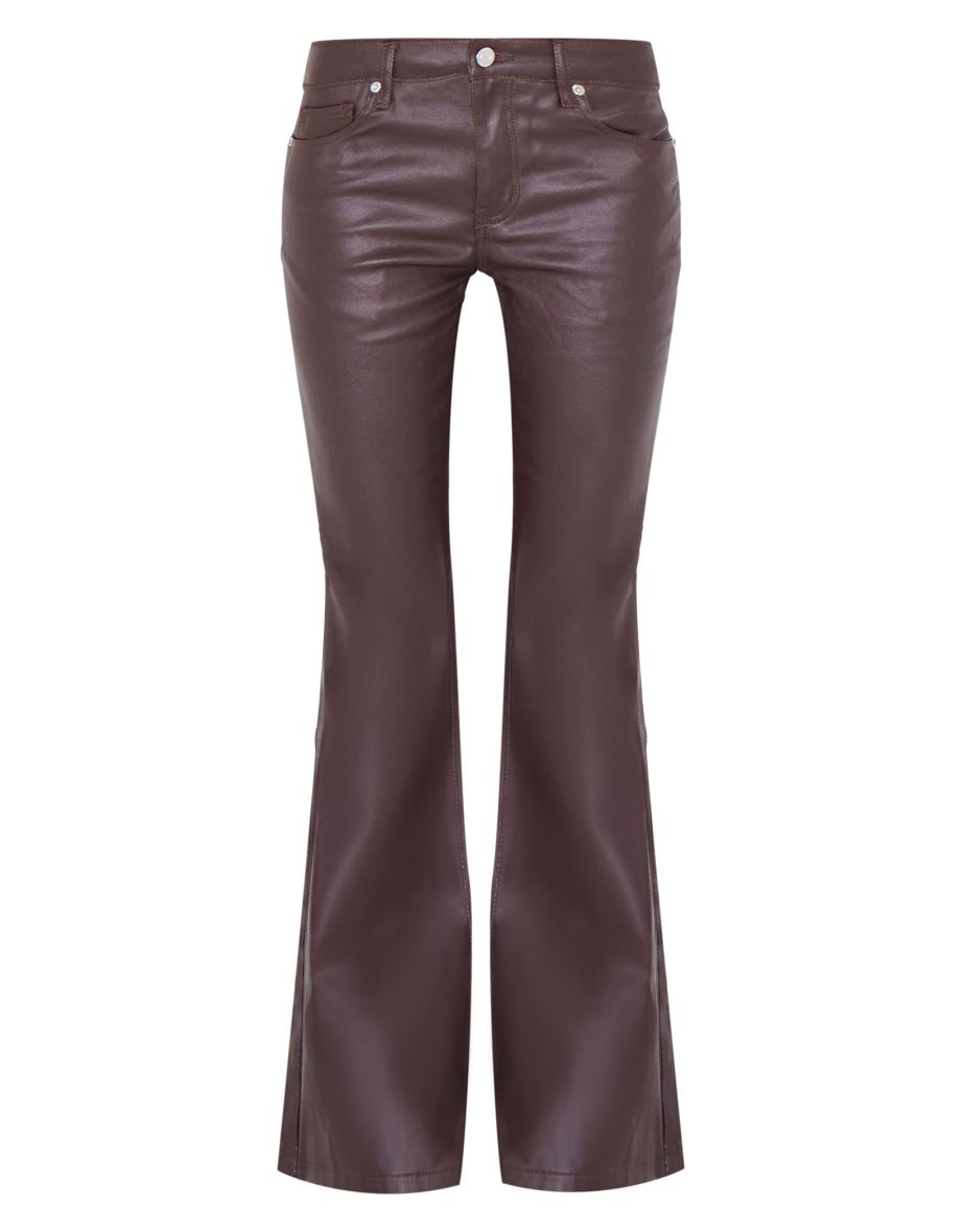 Brown Coated Denim Flared Jeans - 4