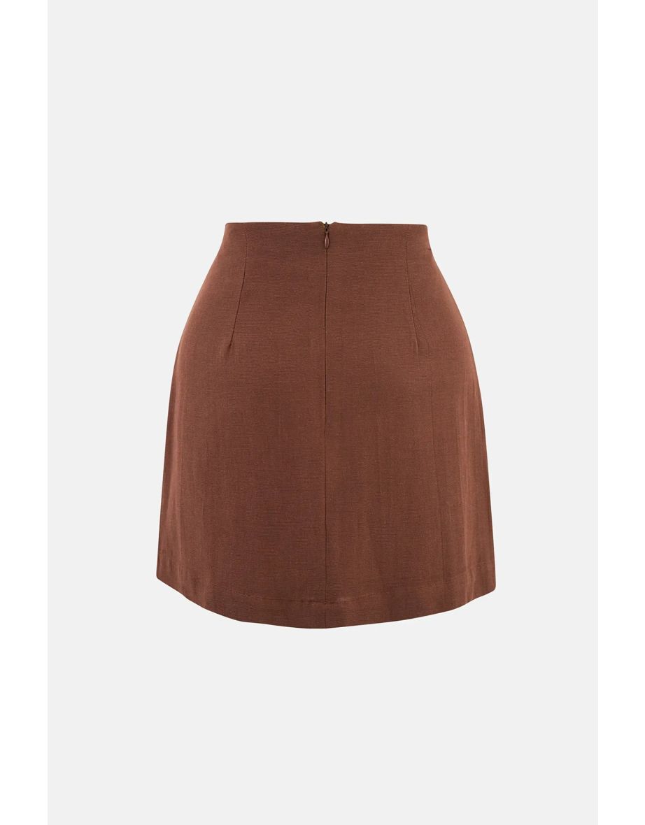 Linen Blend Chocolate Brown Skirt - 5