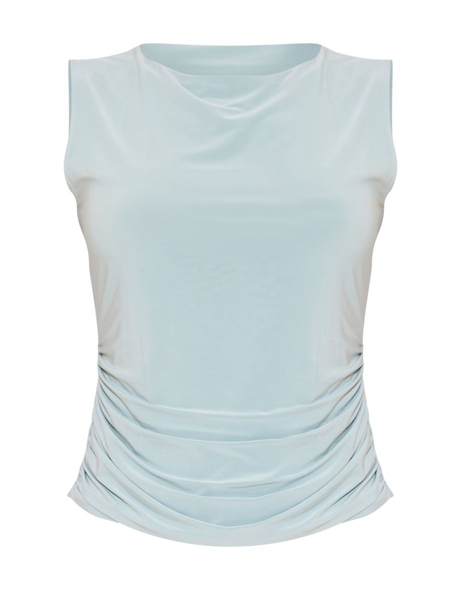 Sea Green Slinky Ruched Vest Top - 4