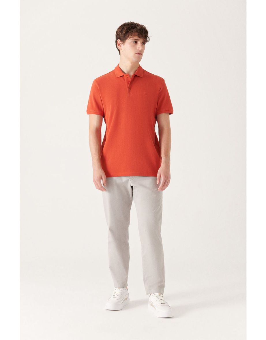 Men's Dark Orange 100% Cotton Cool Keeping Standard Fit Regular Cut Polo Neck T-shirt