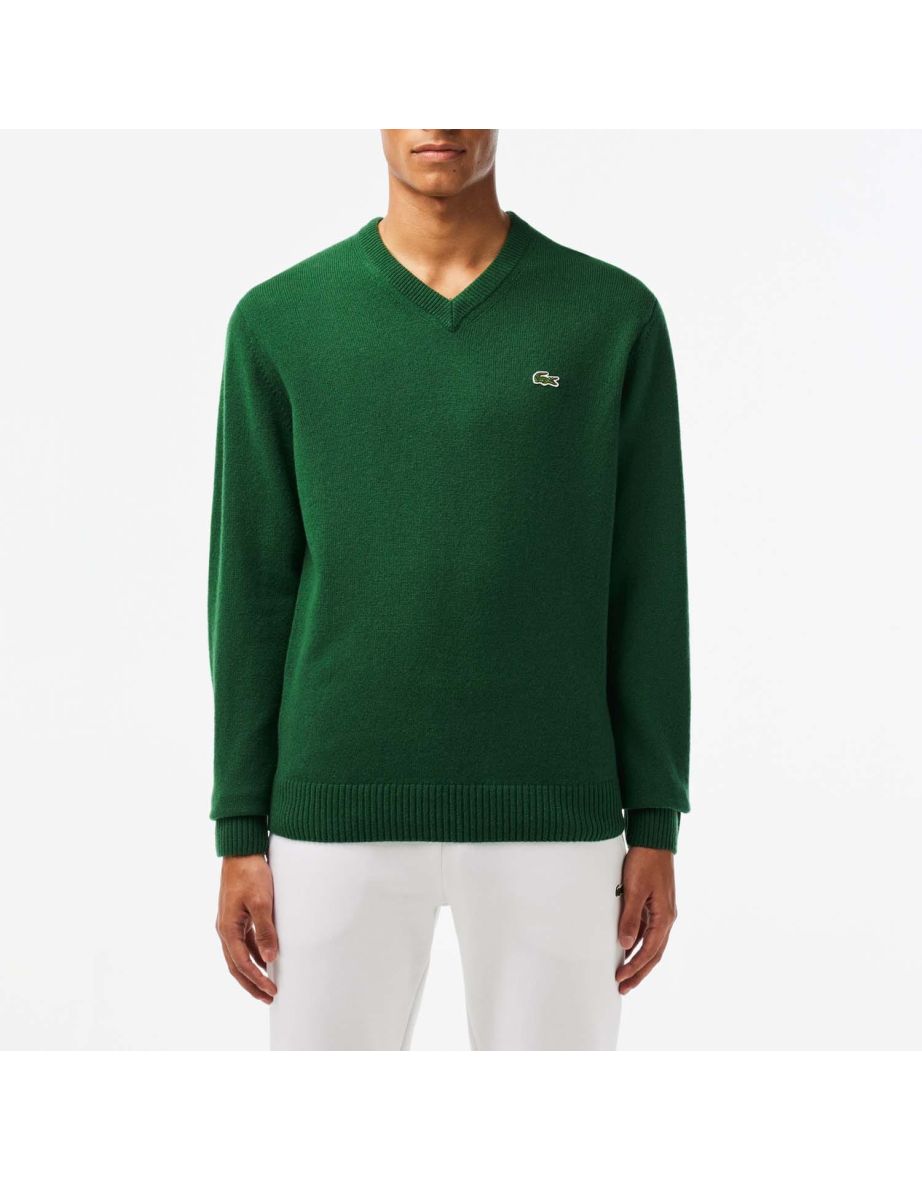Men's Lacoste V-Neck Wool Sweater in Green