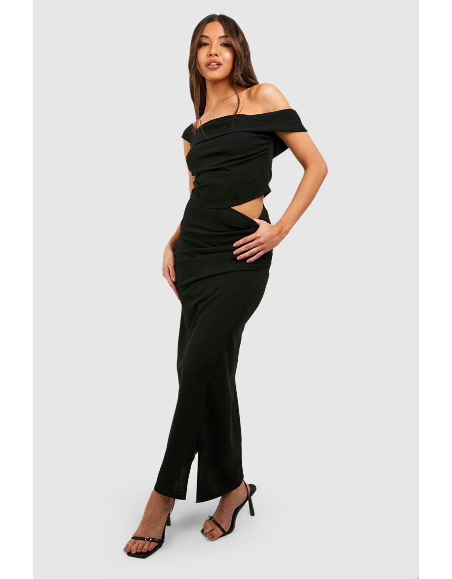 Shop Drape Bardot Top Wrap Thigh Split Maxi Skirt black Online in Bahrain VogaCloset