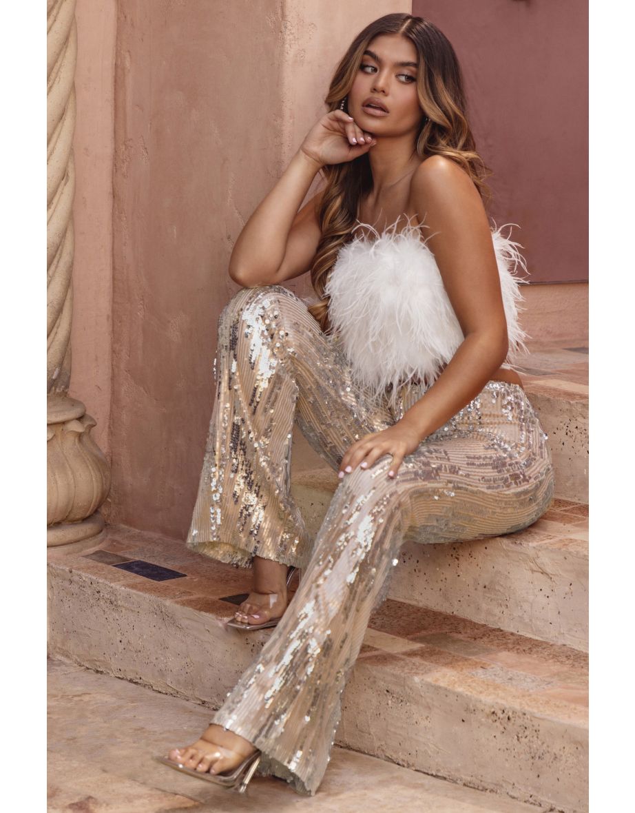 Dropping Hints | Silver Sequin Fit And Flare Trouser - 6