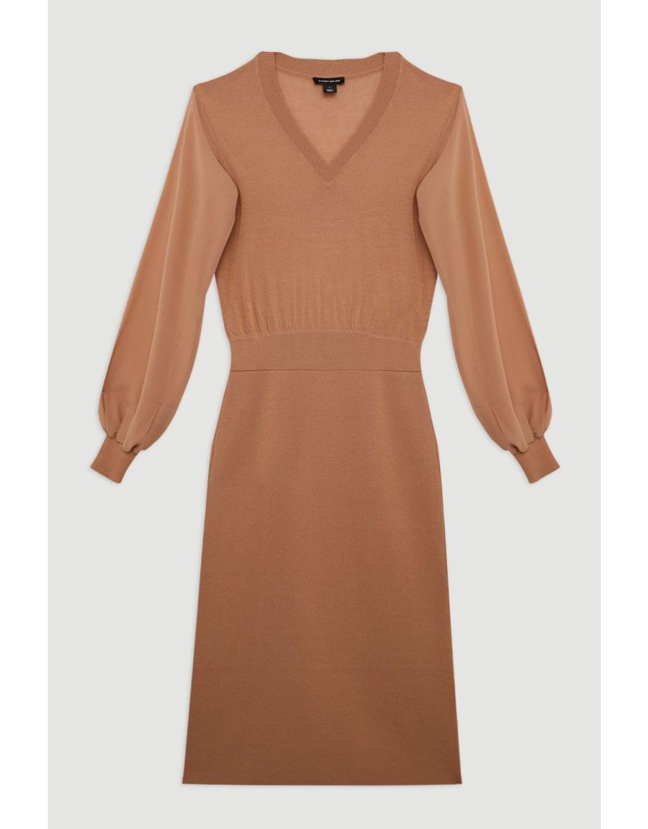 Light Weight Summer Knit Midi Pencil Dress - 3