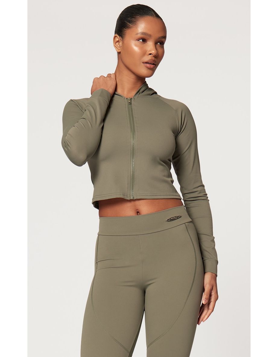 Olive Sculpt Hooded Long Sleeve Gym Jacket