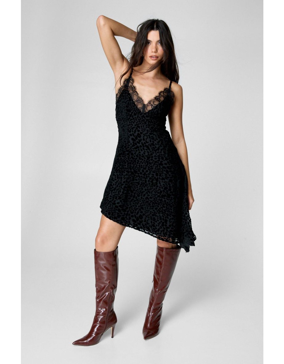Lace Trim Animal Devore Midi Dress