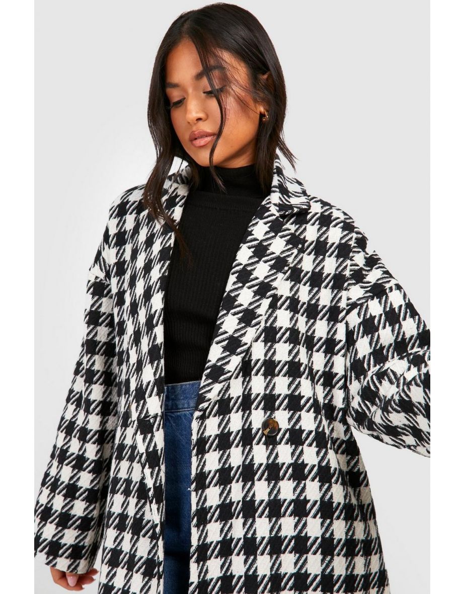 Petite Boucle Dogtooth Longline Coat - black - 3
