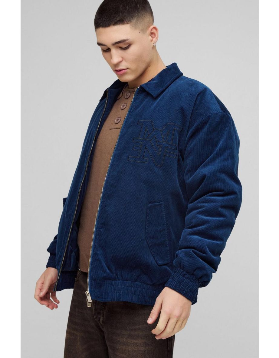 Oversized Man Cord Varsity Jacket - blue