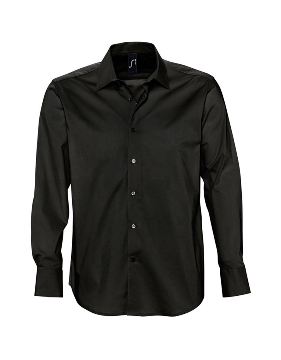 SOLS Mens Brighton Long Sleeve Fitted Work Shirt - Black - 3