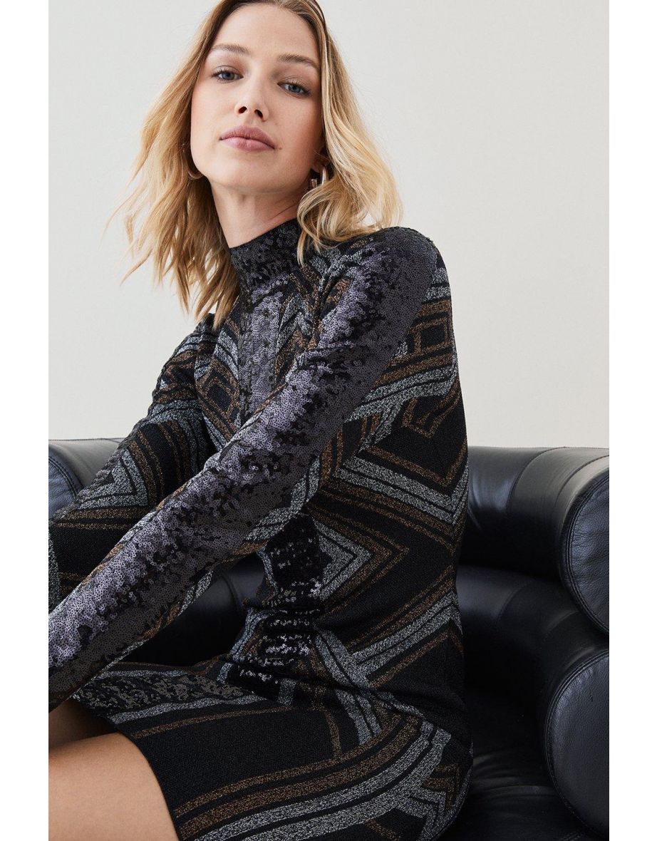 Sparkle Jacquard Sequin Panel Knit Mini Dress - 2