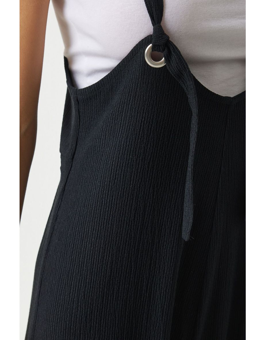 Women's Black Strap Wide Leg Summer Knitted Jumpsuit - 5