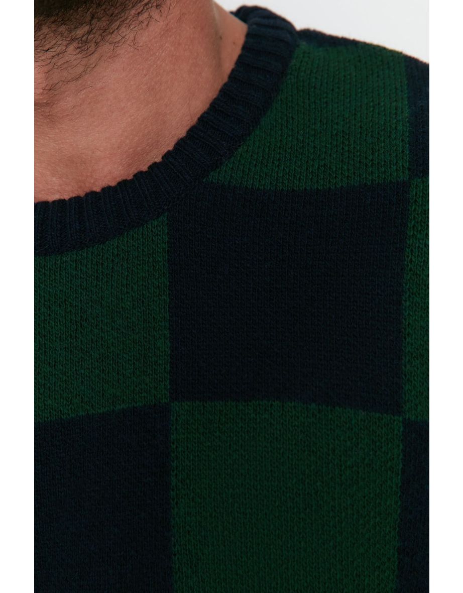 Multicolor Unisex Oversize Wide Fit Crew Neck Checked Knitwear Sweater - 5