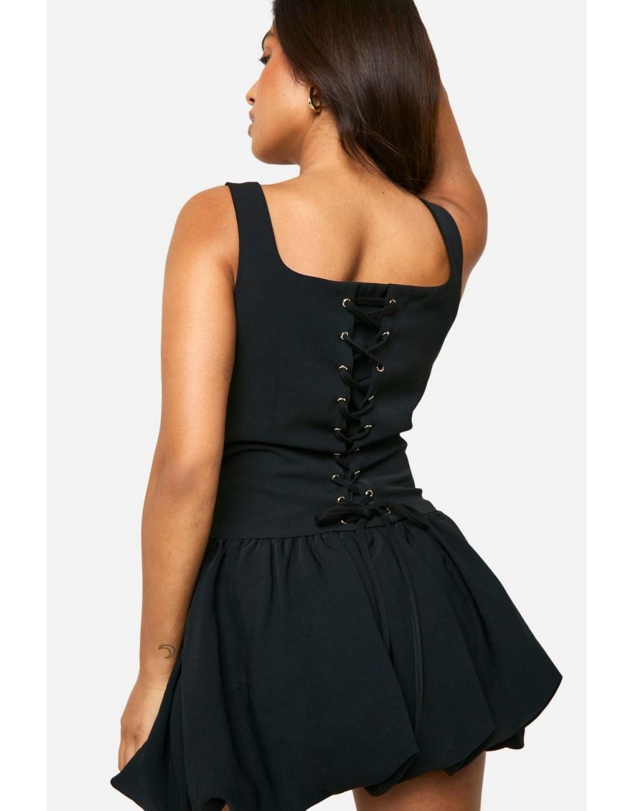 Petite Bubble Hem Lace Up Mini Dress - 3