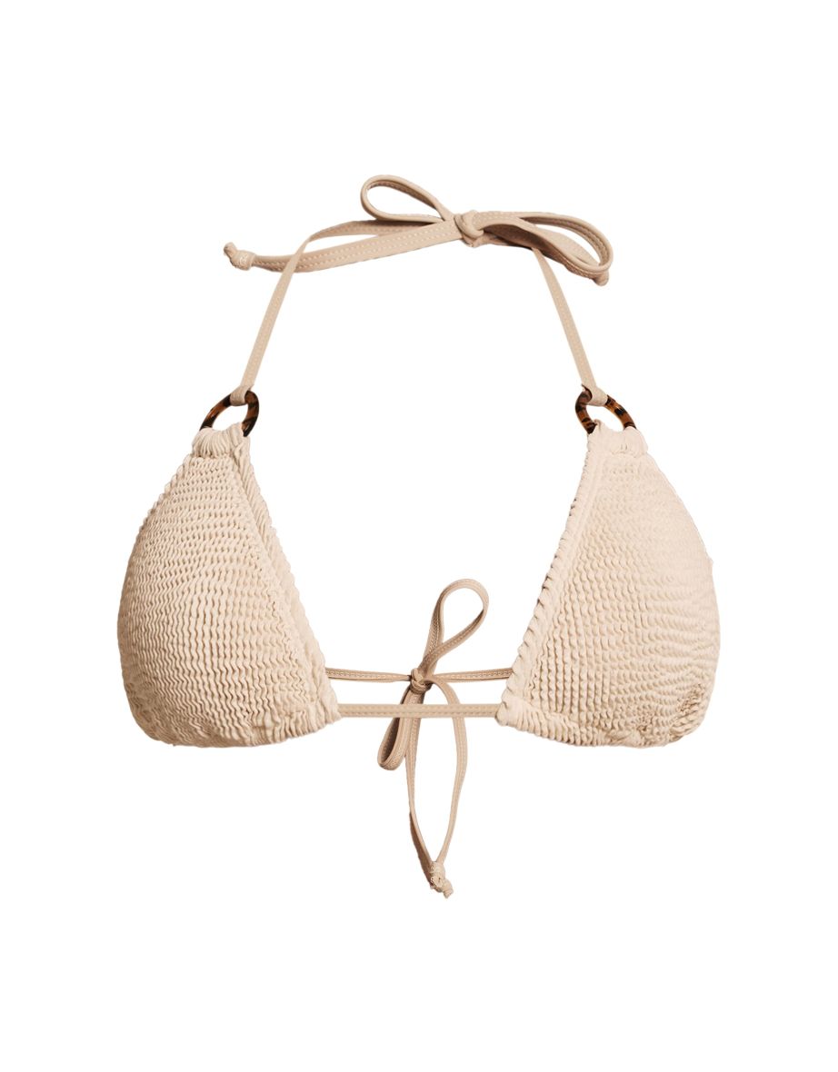 Cream Crinkle O Ring Triangle Bikini Top - 3