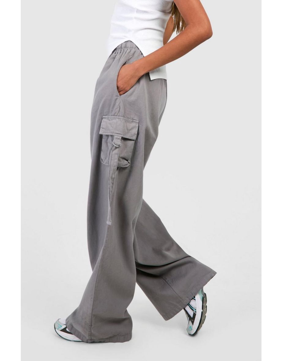 Contrast Draw Cord Wide Leg Cargo Trouser - grey - 3