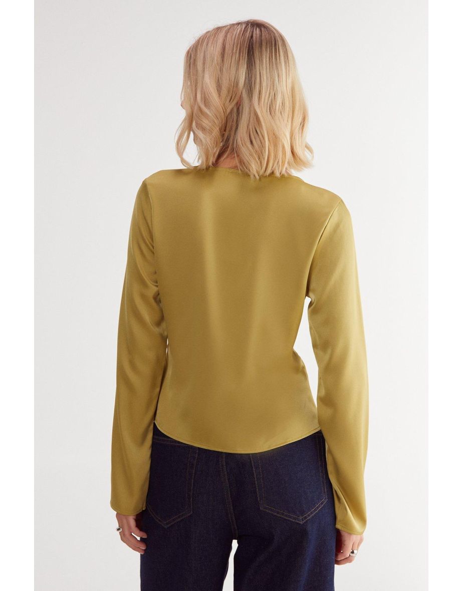 Satin Asymmetric Tie Long Sleeve Top - 3