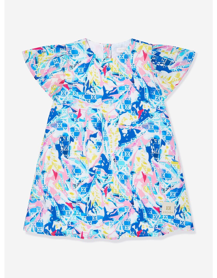 Girls Batiste Printed Dress in Blue