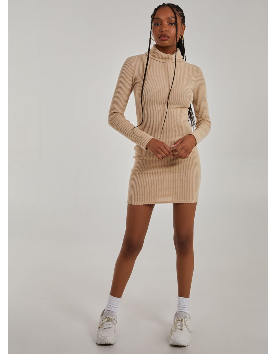 Chunky Brushed Rib Roll Neck Dress