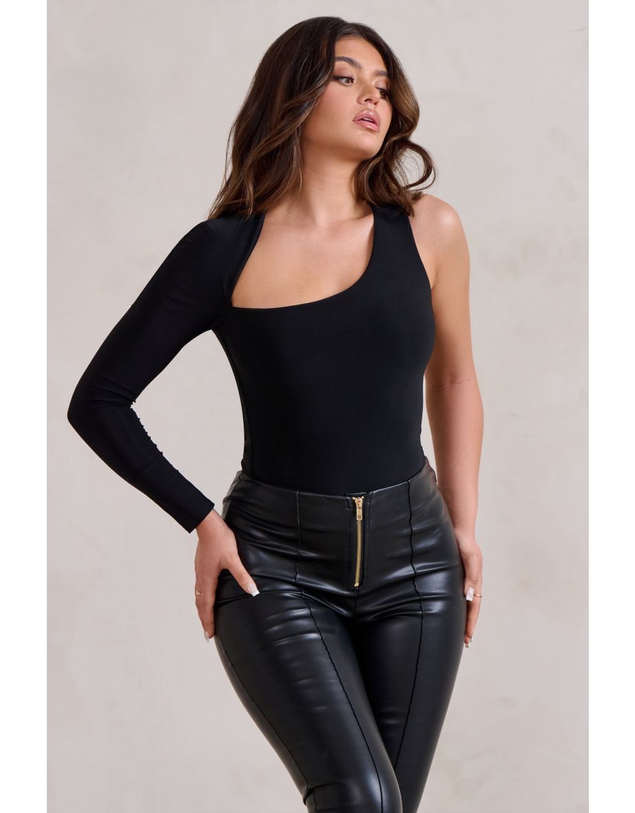 Chrissie | Black Asymmetric Cut Out Bodysuit - 4