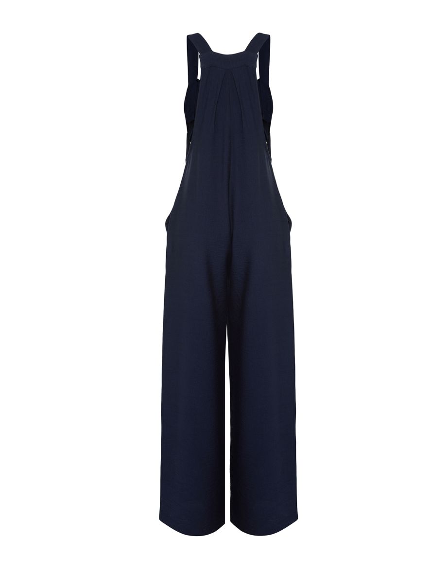 Navy Blue Maxi Wide Leg Woven Jumpsuit - 7