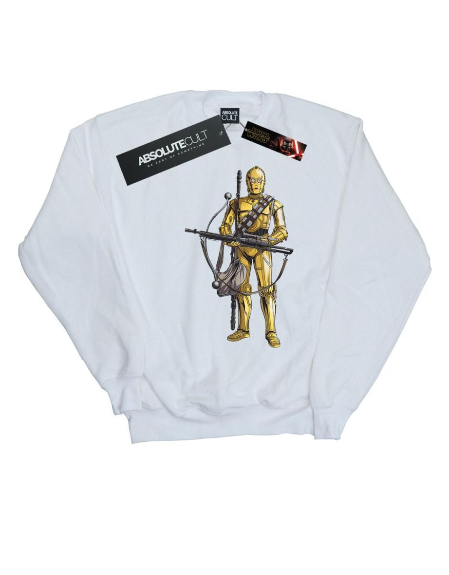 Star Wars: The Rise of Skywalker Boys Star Wars The Rise Of Skywalker C-3PO Chewbacca Bow Caster Sweatshirt - White