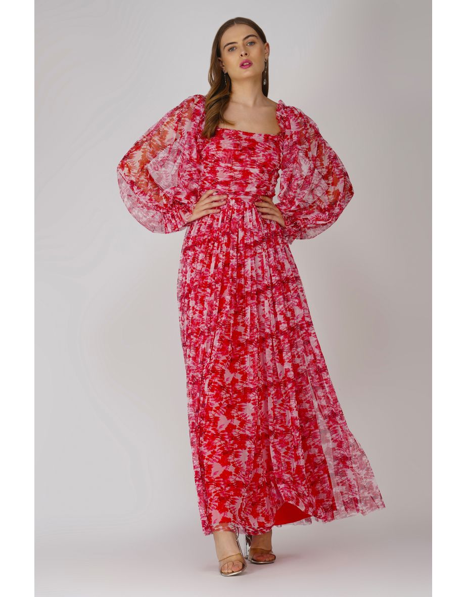Lana Red Printed Tulle Dress