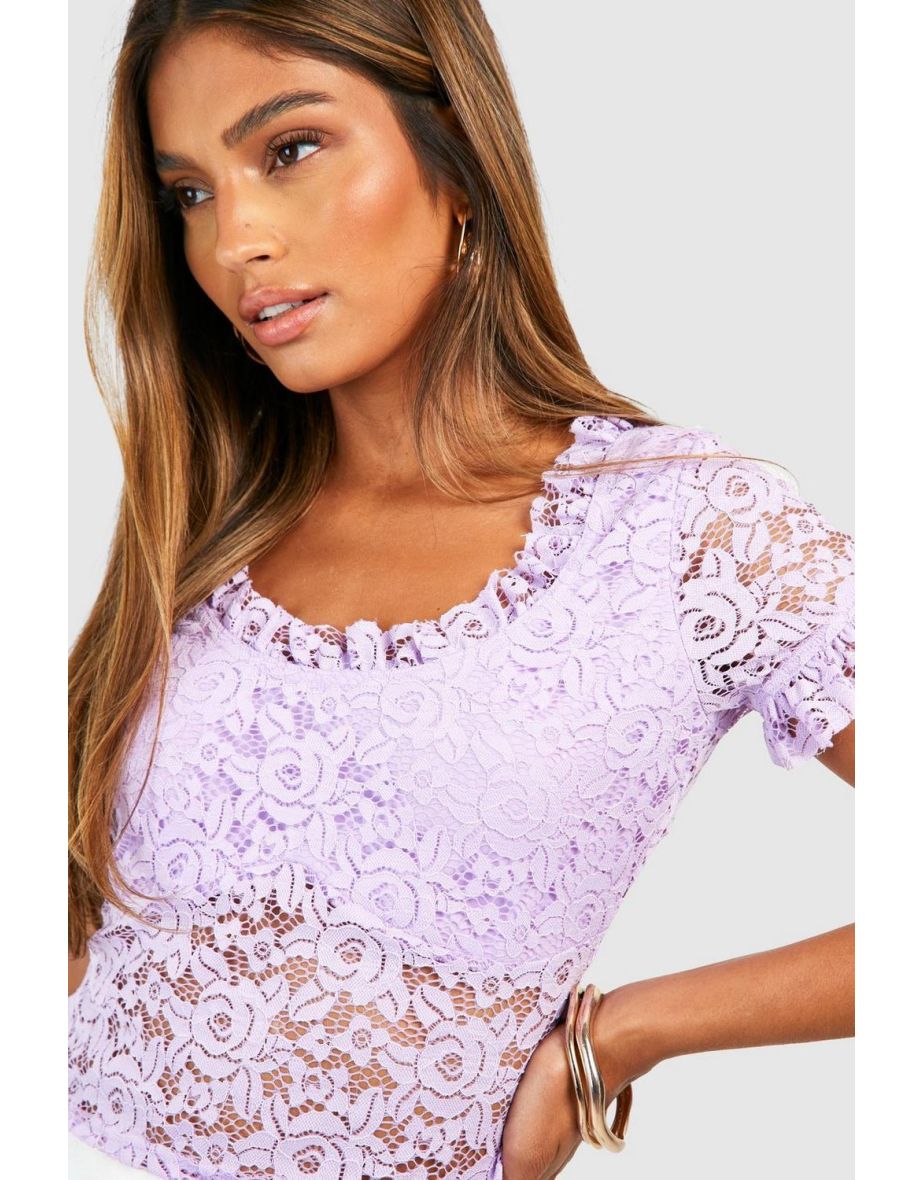 Lace  Short Sleeve Top - lilac - 3