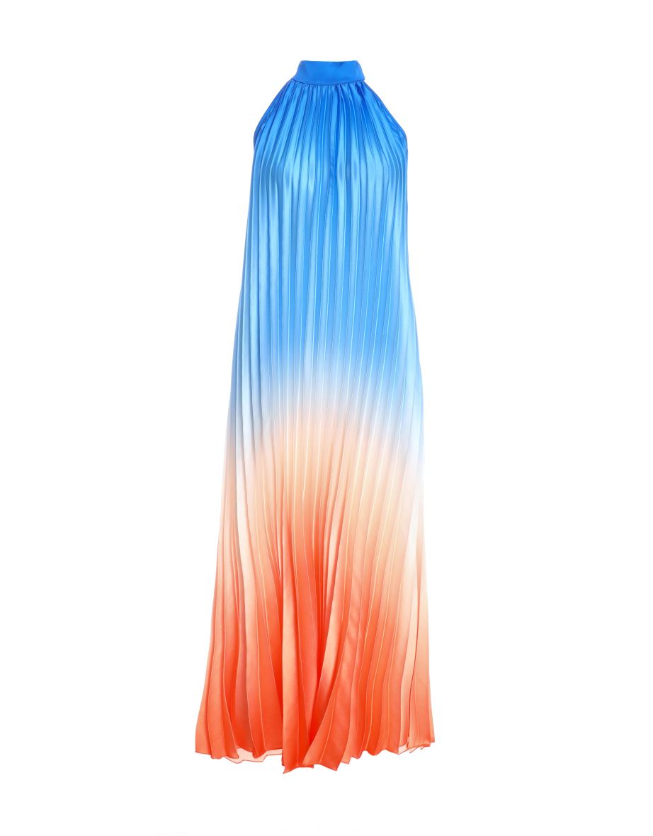Blue Satin Ombre Pleated Maxi Dress - 5