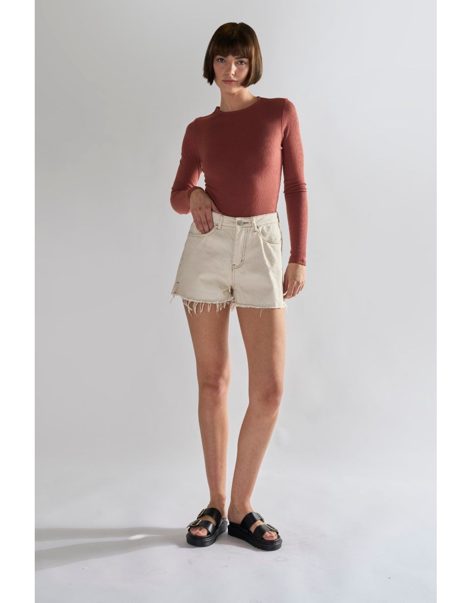 Glamorous Ecru High waisted Denim Shorts - 4