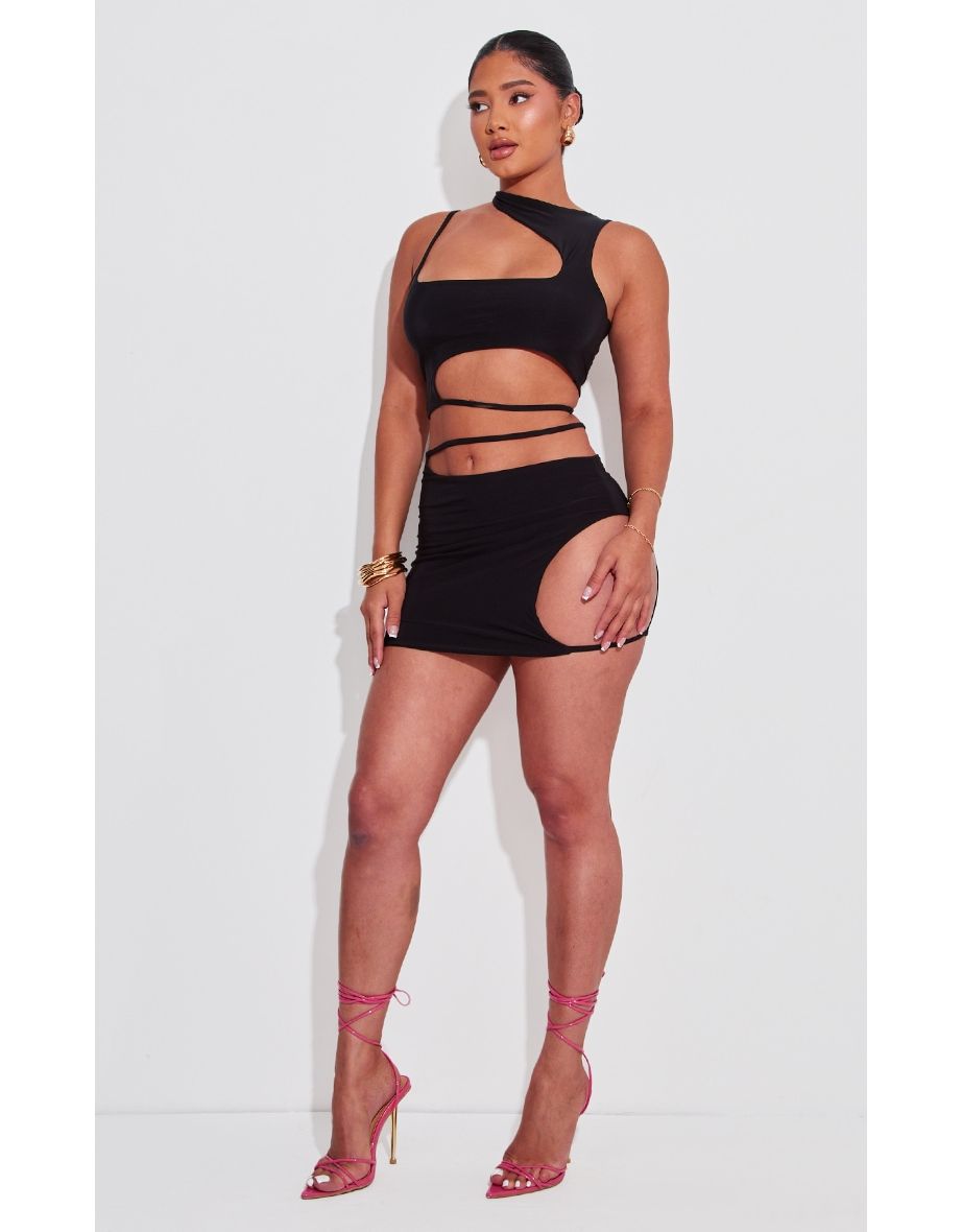 Shape Black Slinky Cut Out Mini Skirt