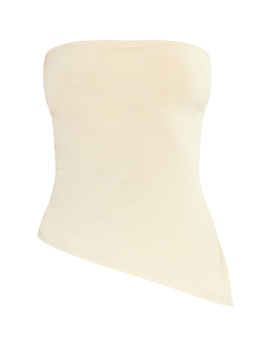 Stone Contour Slinky Bandeau Asymmetric Split Hem Longline Top - 4