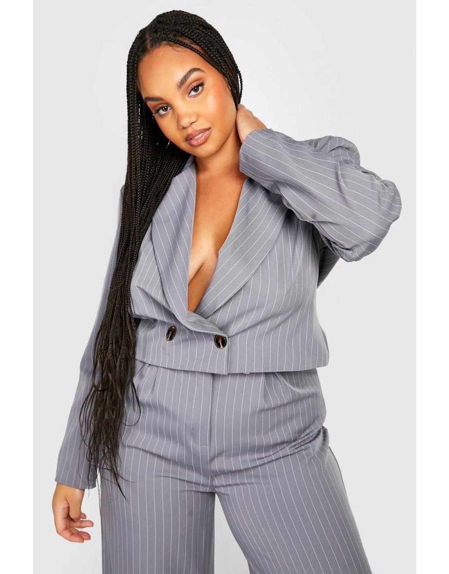 Plus Tailored Pin Stripe Wide Leg Trouser - grey - 3