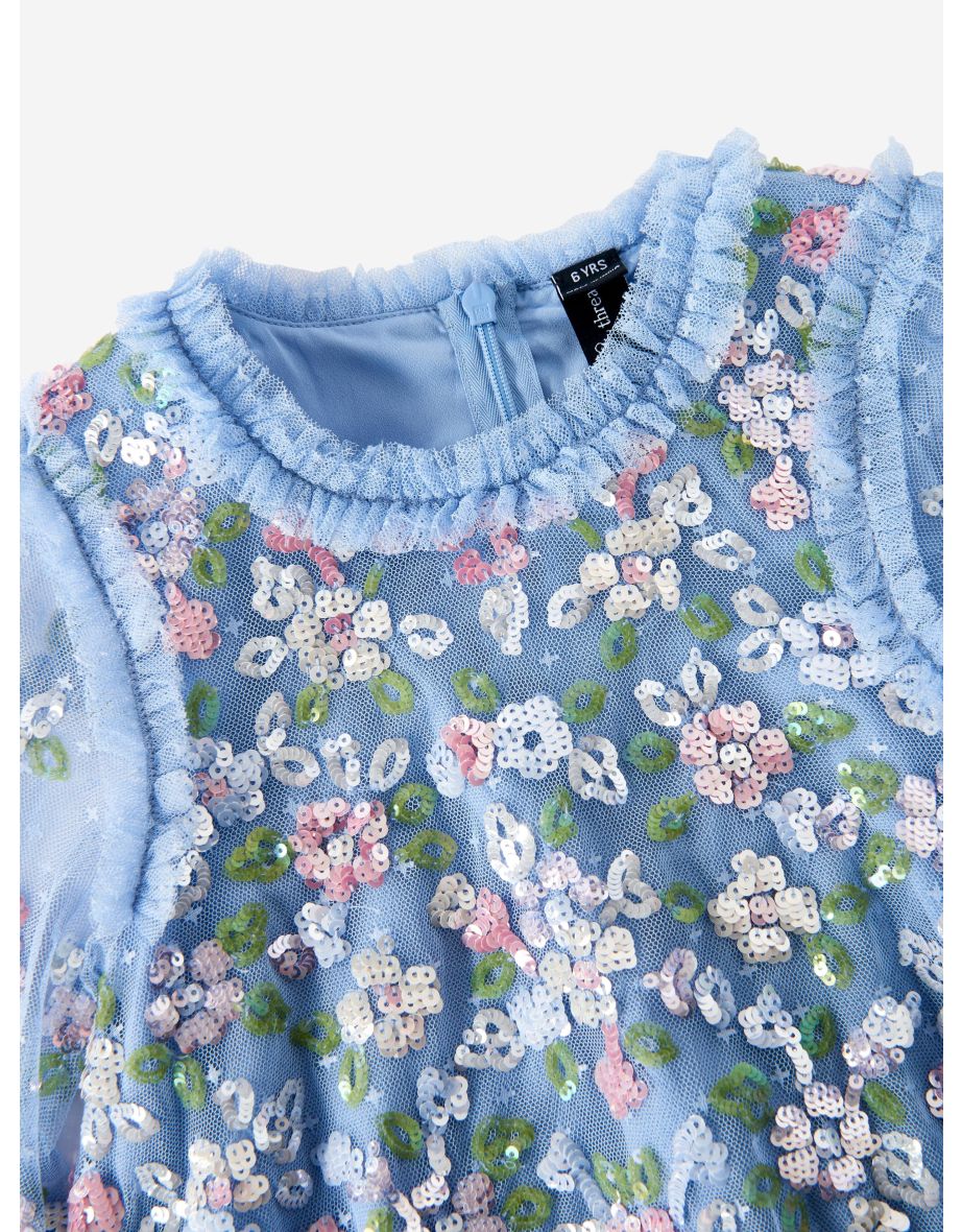 Girls Tulle Sequin Bloom Dress in Blue - 5