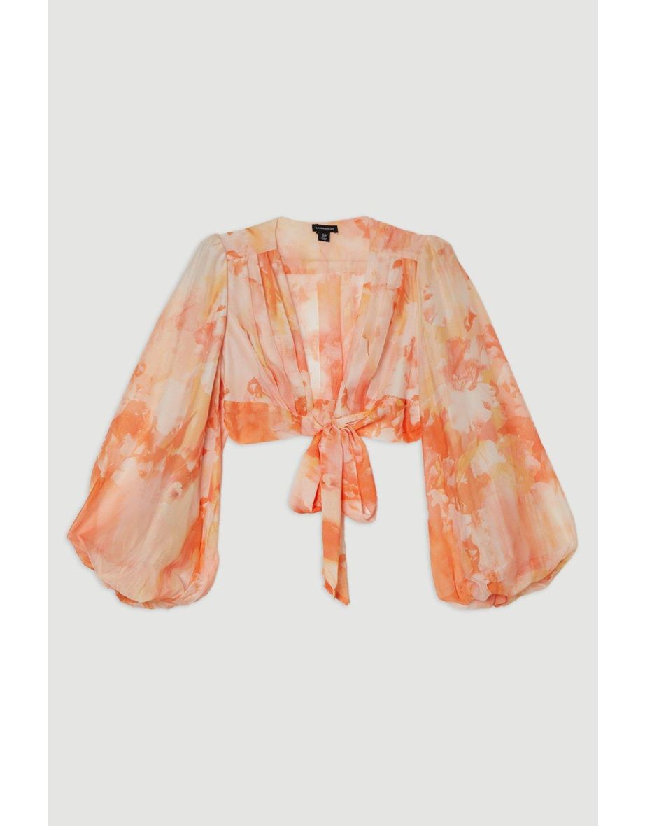 Ombre Floral Button Up Front Woven Top - 3