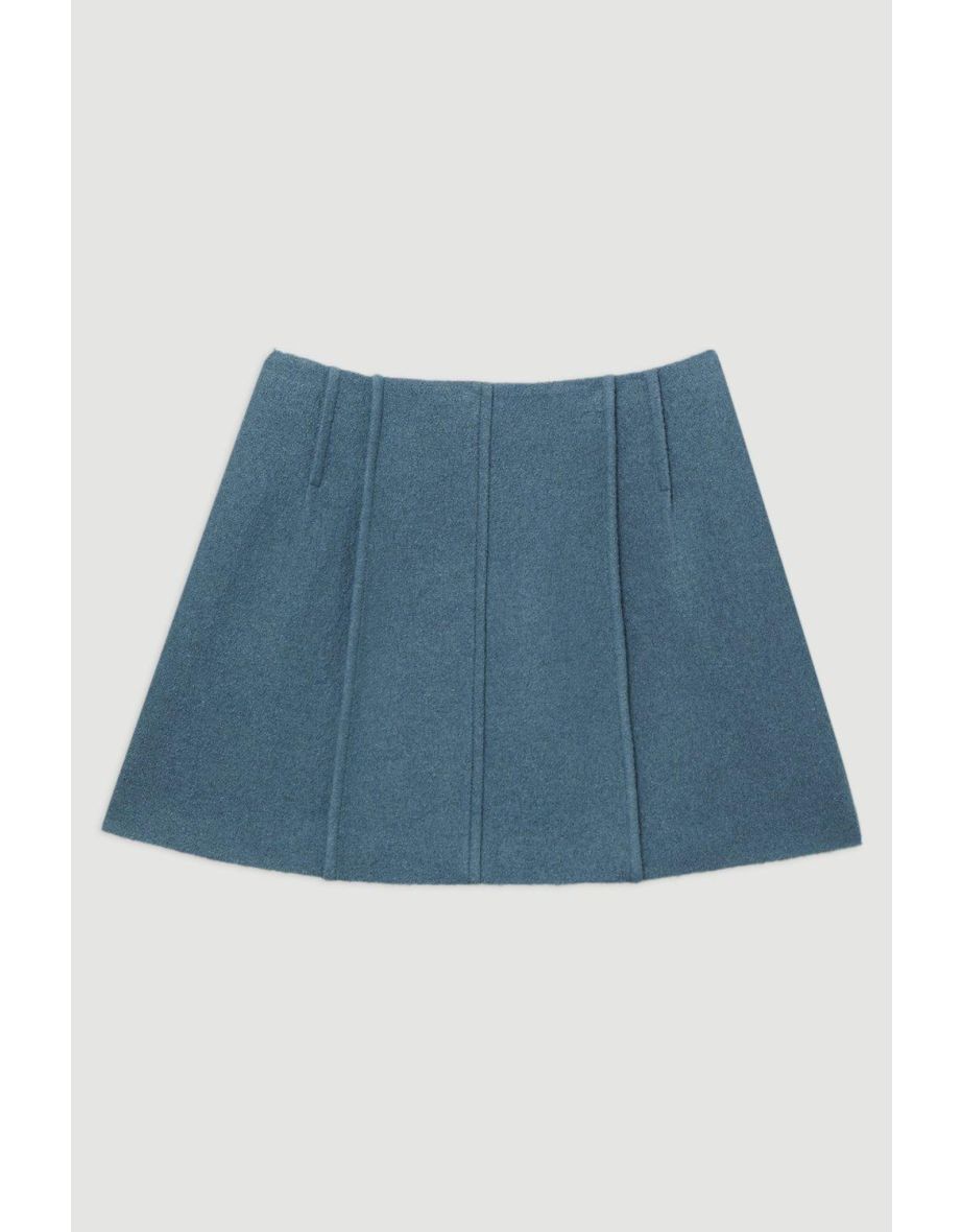 Textured Wool Blend Darted Tailored Midi Skirt - 3