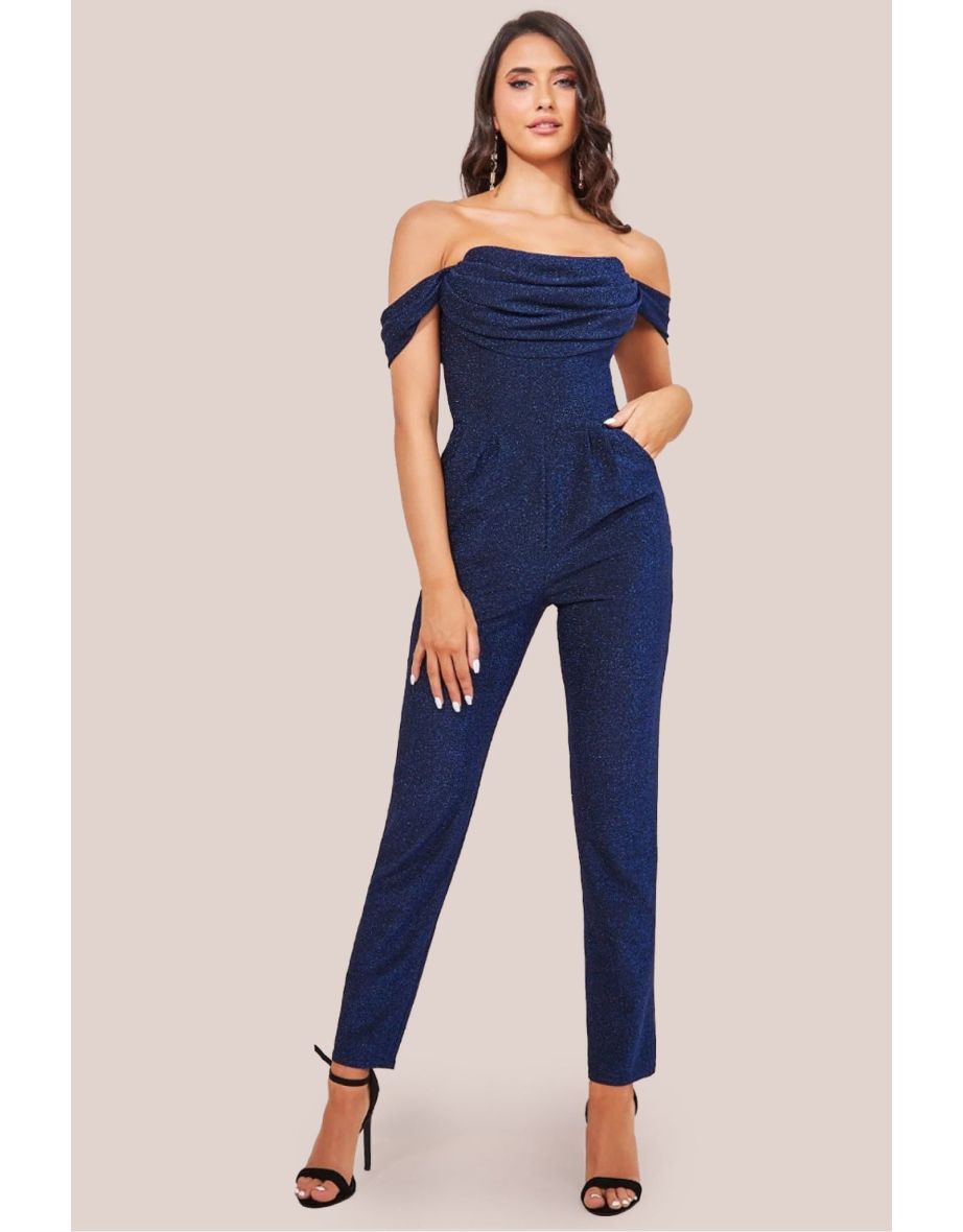 Goddiva Lurex Cowl Neck Jumpsuit - Royalblue