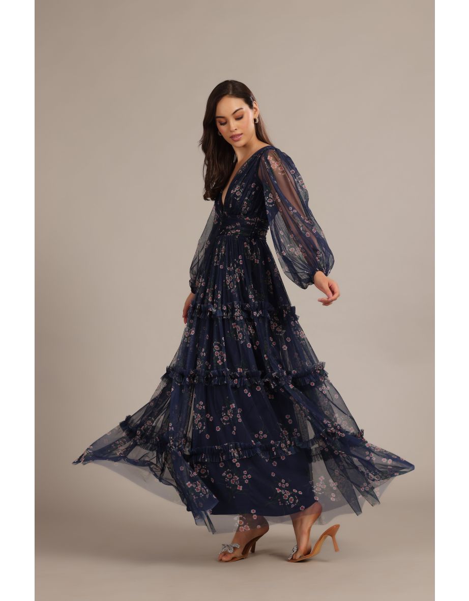 Lydia Maxi Dress in Navy Floral - 4