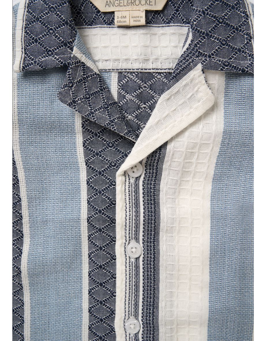 Enzo Mini Blue and White Jacquard Stripe Shirt - 5