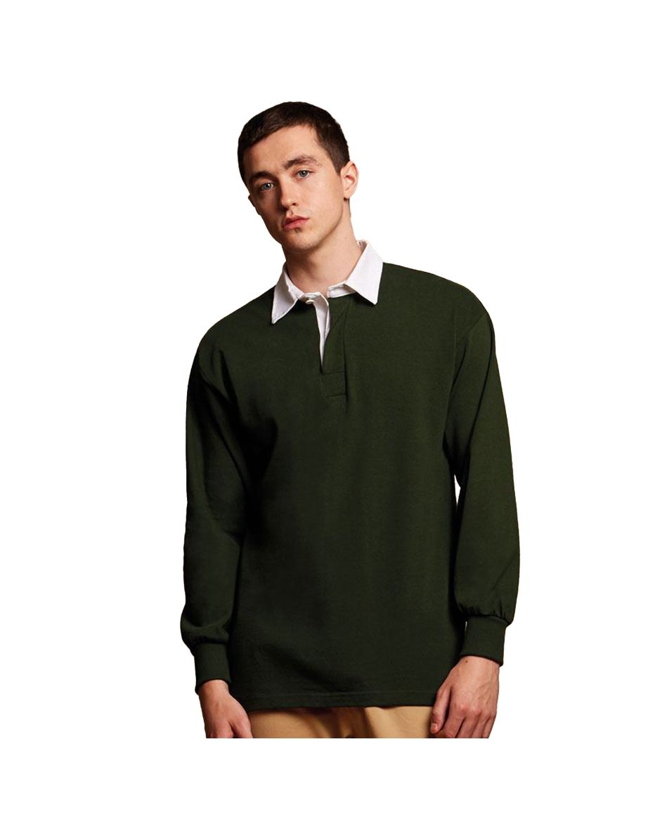 Front Row Mens Long Sleeve Sports Rugby Shirt - Bottle Green - 2