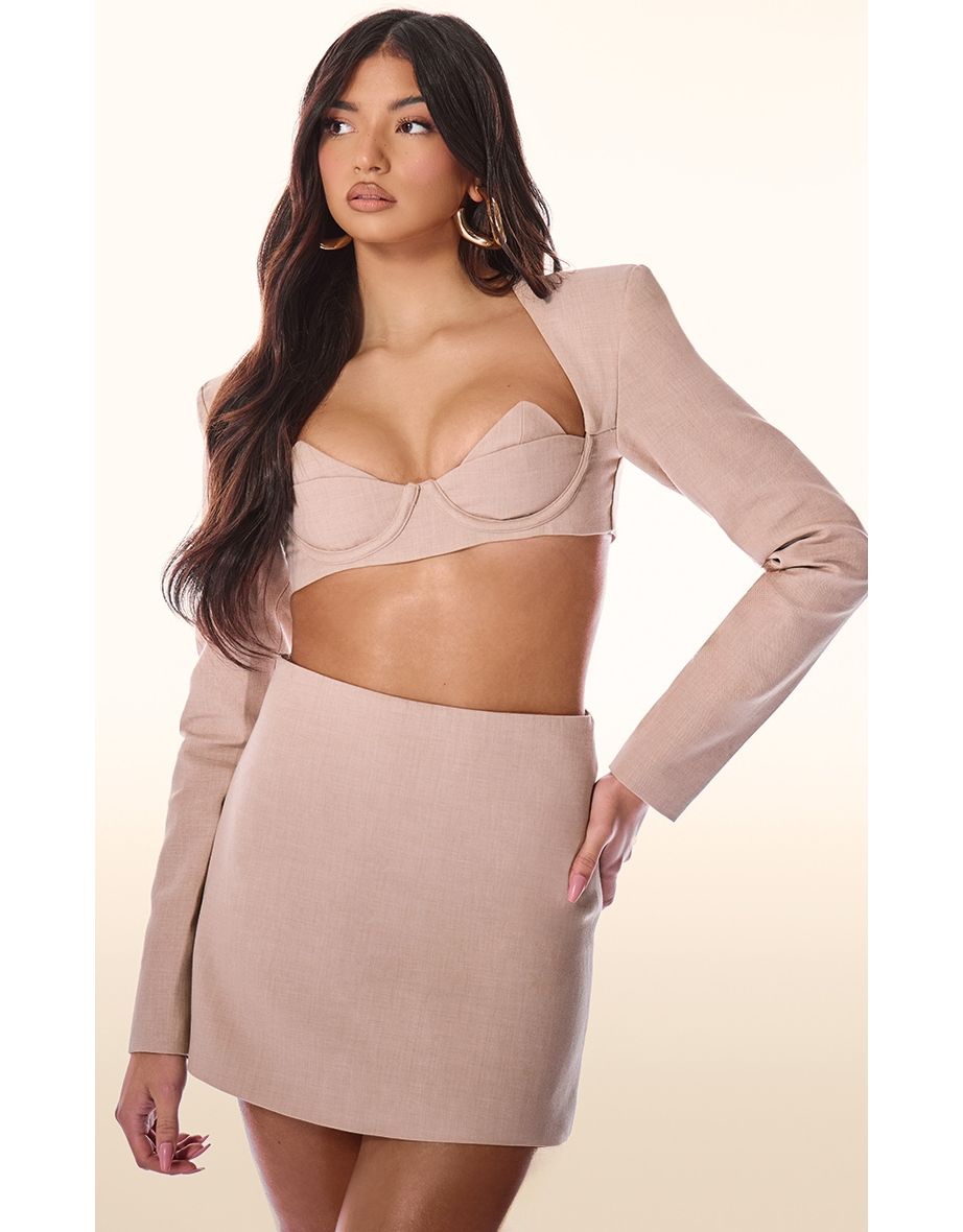 PLT Label Oatmeal Tailored A-line Mini Skirt