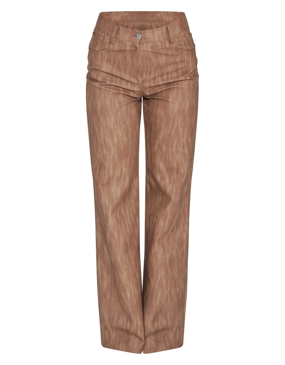 Brown Washed Faux Leather Cropped Straight Leg Trousers - 4