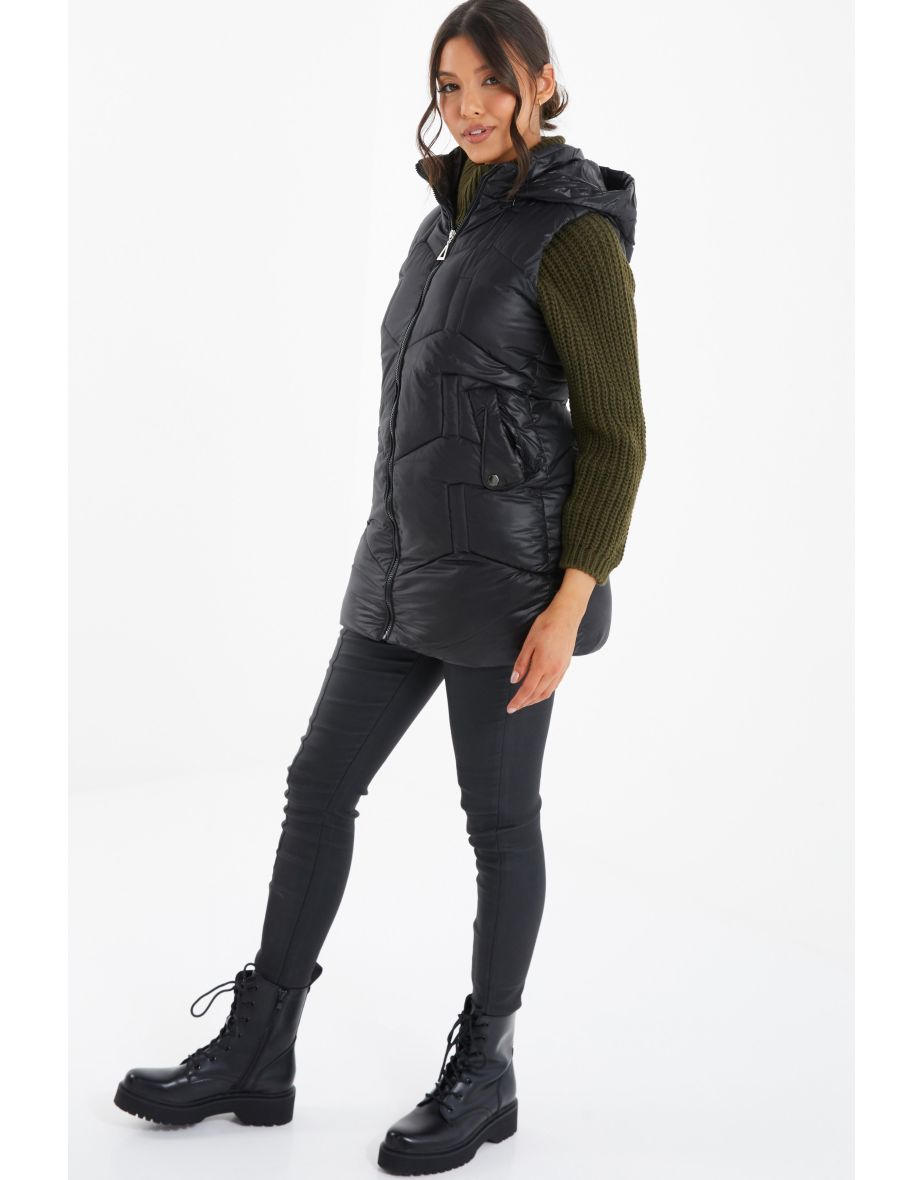 Black Nylon Padded Hooded Gilet - 3