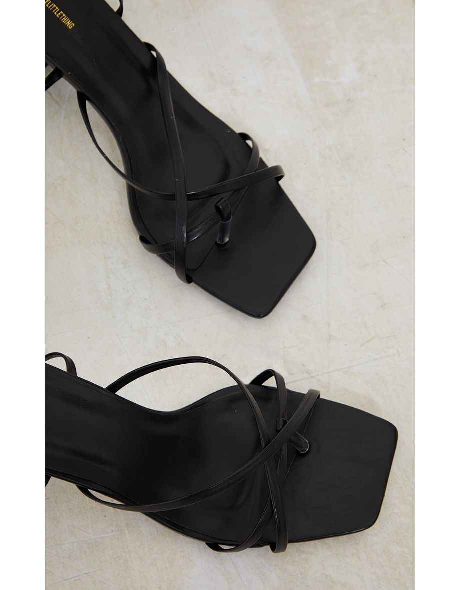 Black Wide Fit Block Heel Square Toe Ankle Tie Strappy Sandals - 3