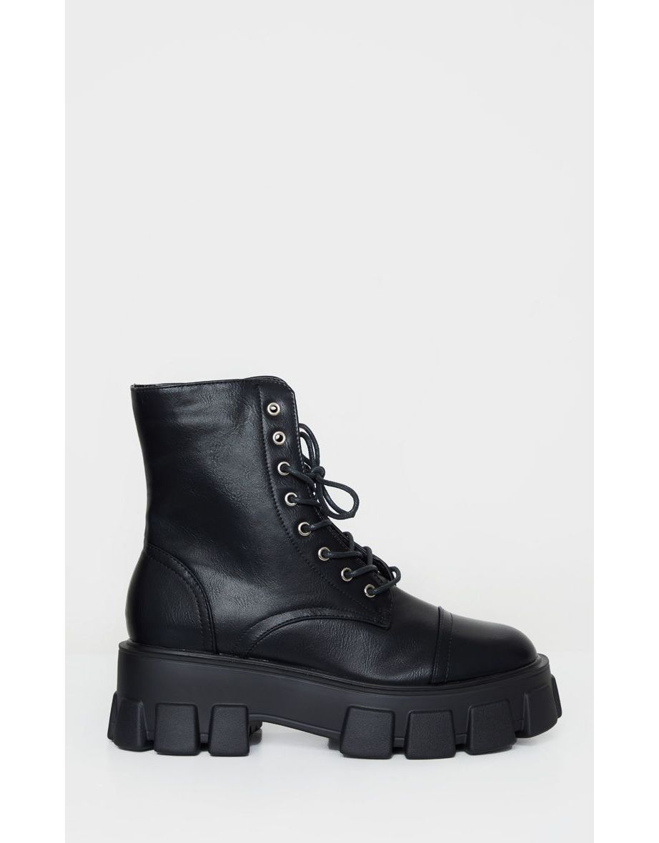 Black Lace Up Extreme Chunky Hiker Boot - 3