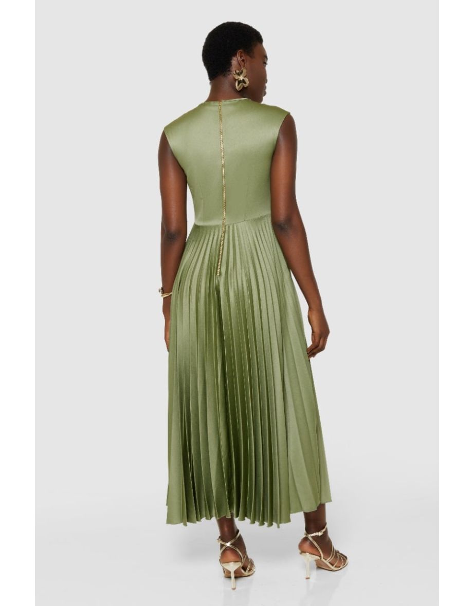 Closet London Olive Green Pleated Twist Dress - 3