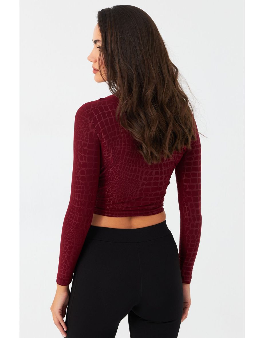 Women's Burgundy Patterned Drawstring Top - 5