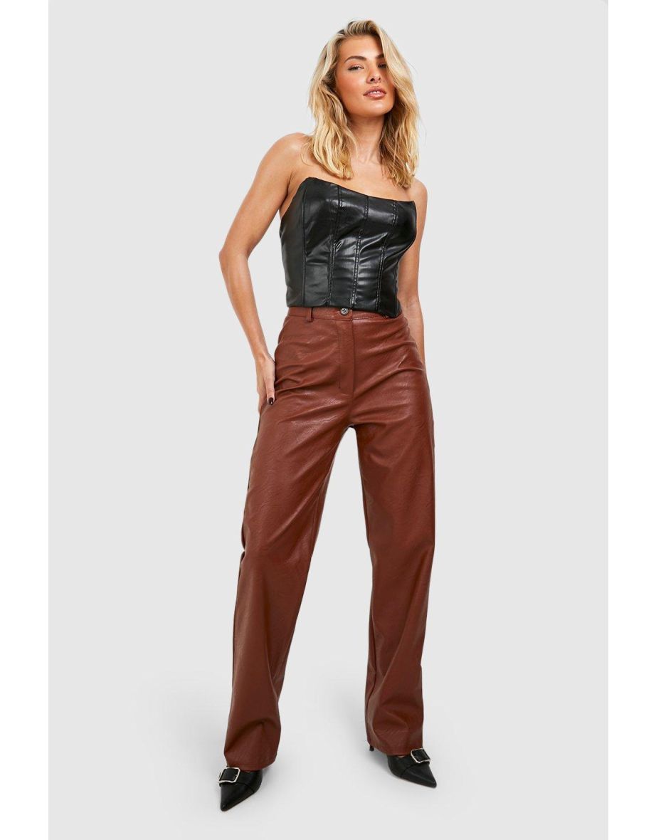 Wide Leg Leather Look Trousers